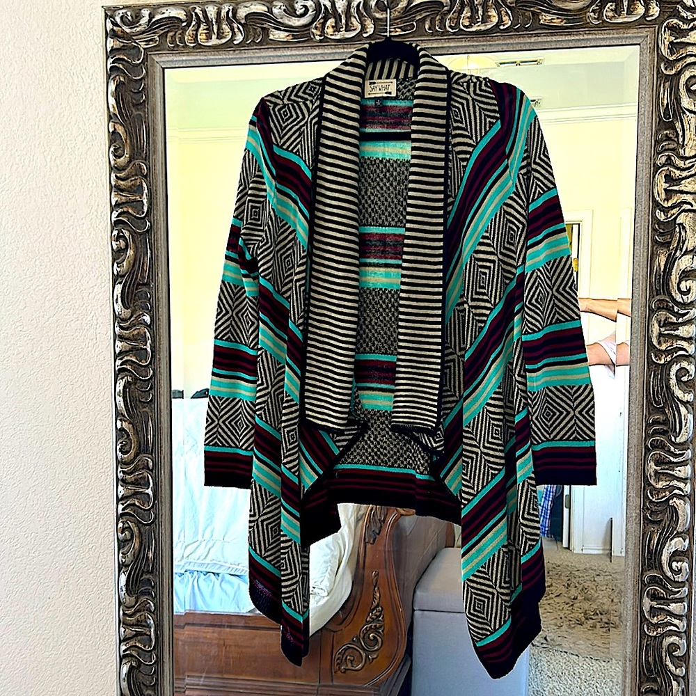 Say What Open Front Cardigsn! Turquoise, black, burgundy and tan!
